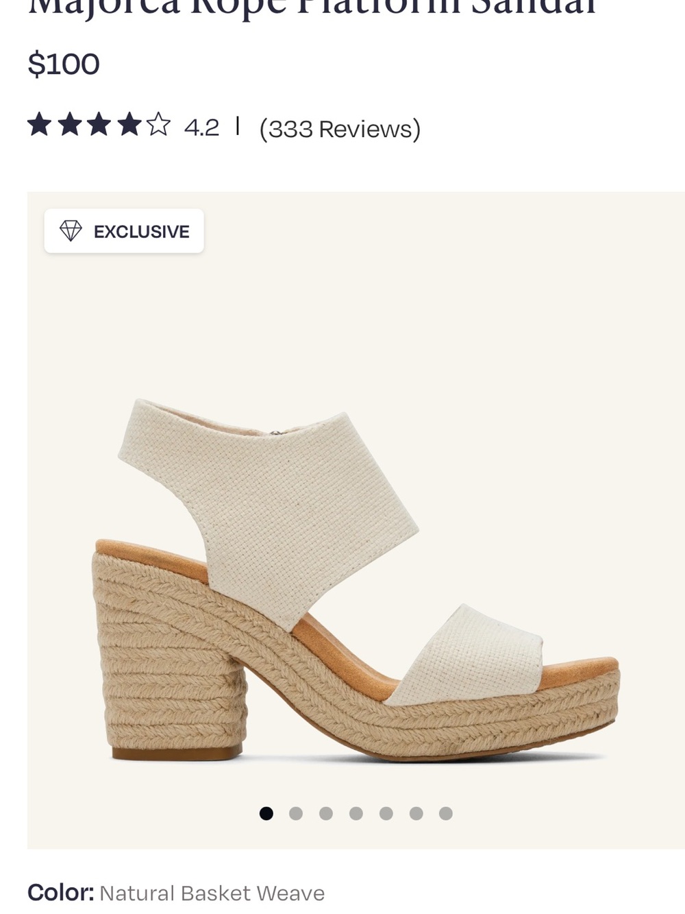Toms Cream Espadrille Wedge Sandals with Side Zip - Picture 3 of 9